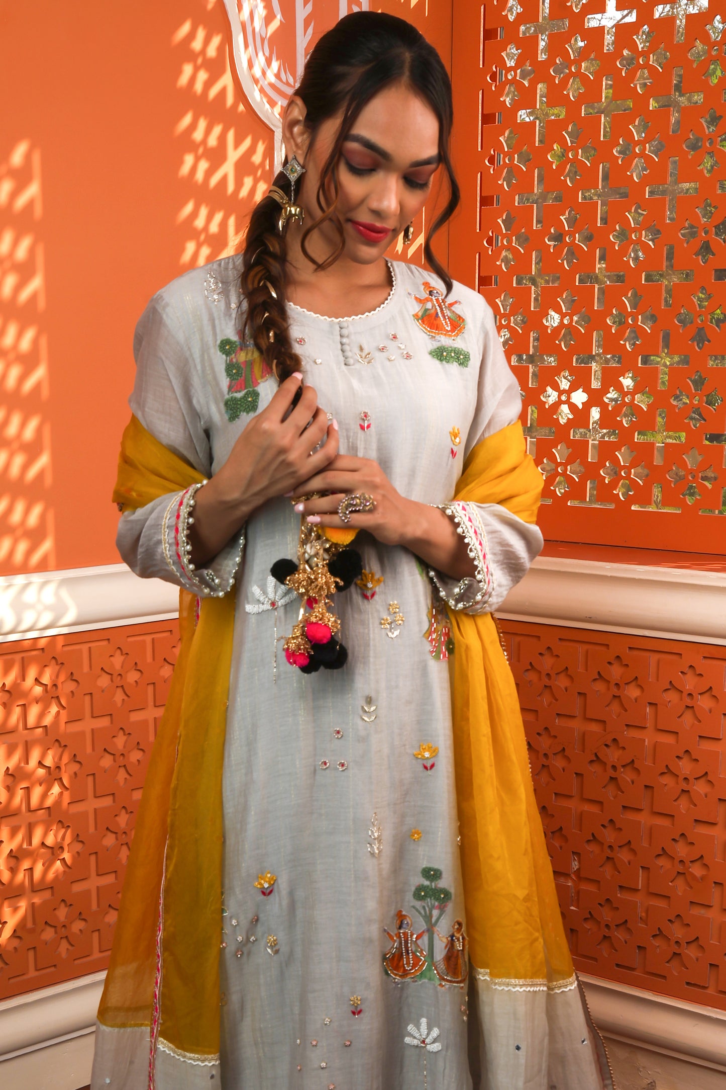 Light Grey raasleela Anarkali Set