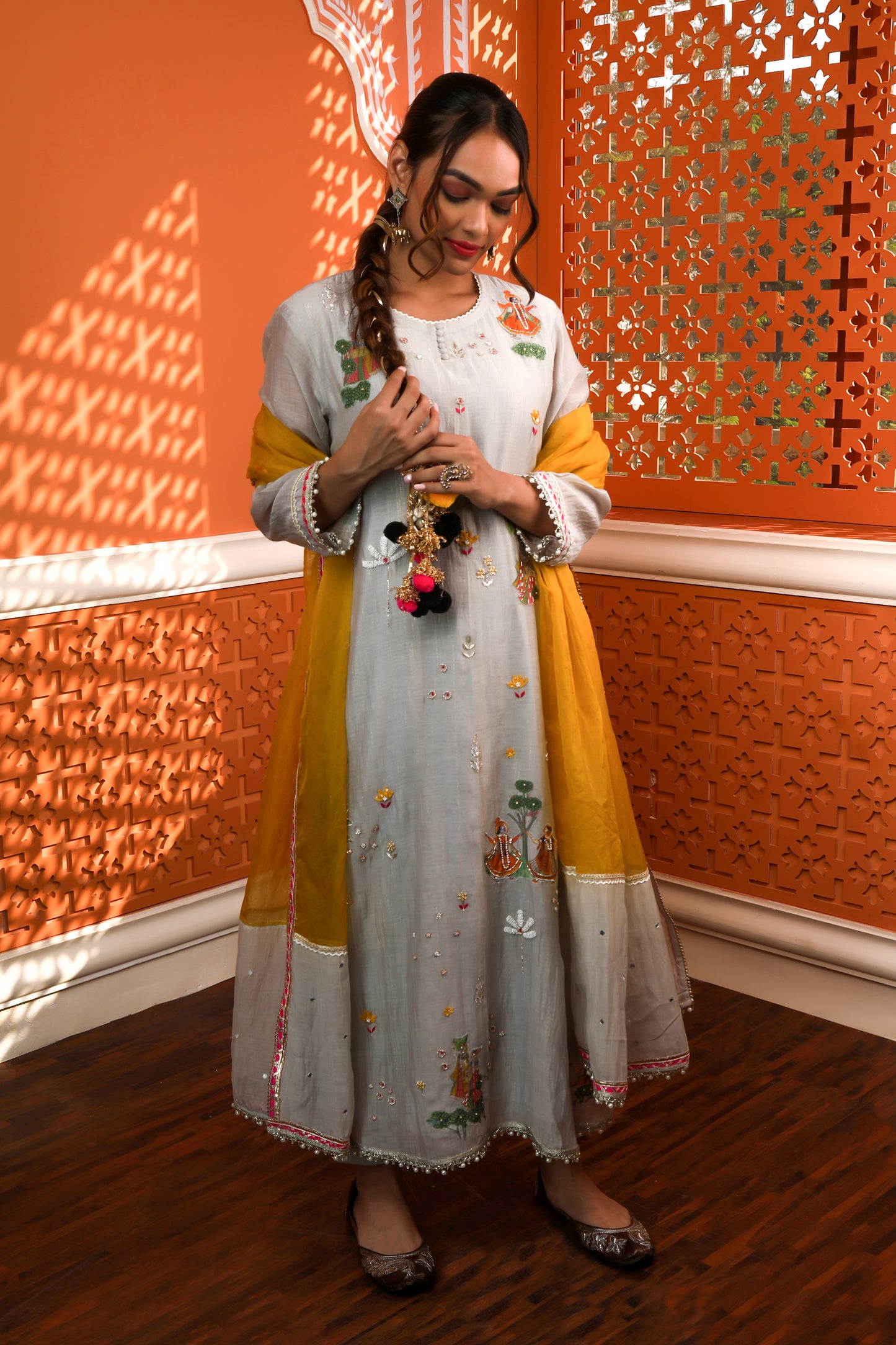 Light Grey raasleela Anarkali Set
